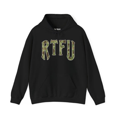 RTFU Camo Hoodie — 'Life Is Hard, Fin Harder' Military-Style Pullover