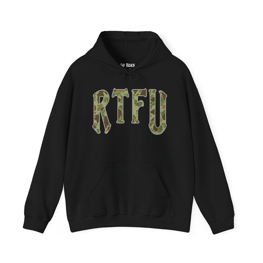 RTFU Camo Hoodie — 'Life Is Hard, Fin Harder' Military-Style Pullover