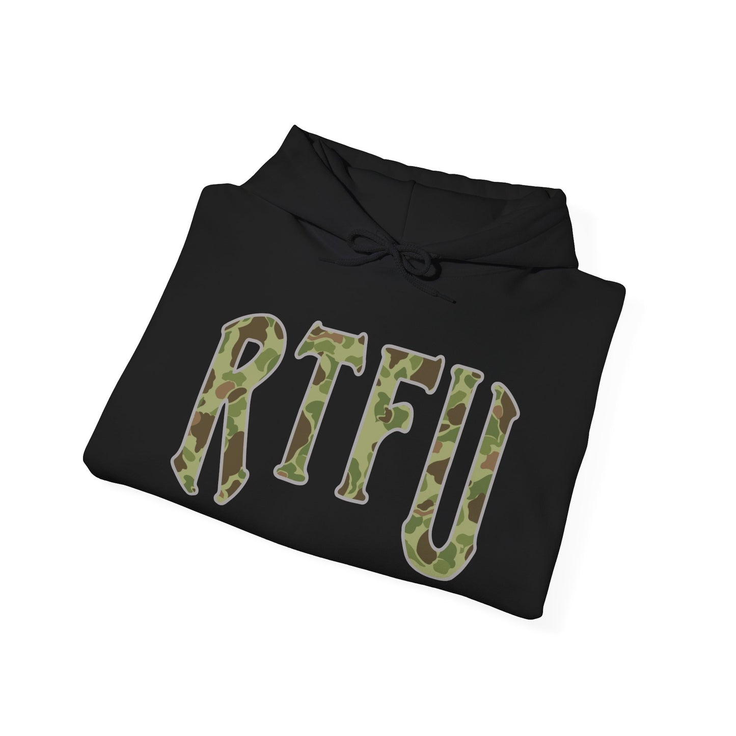 RTFU Camo Hoodie — 'Life Is Hard, Fin Harder' Military-Style Pullover