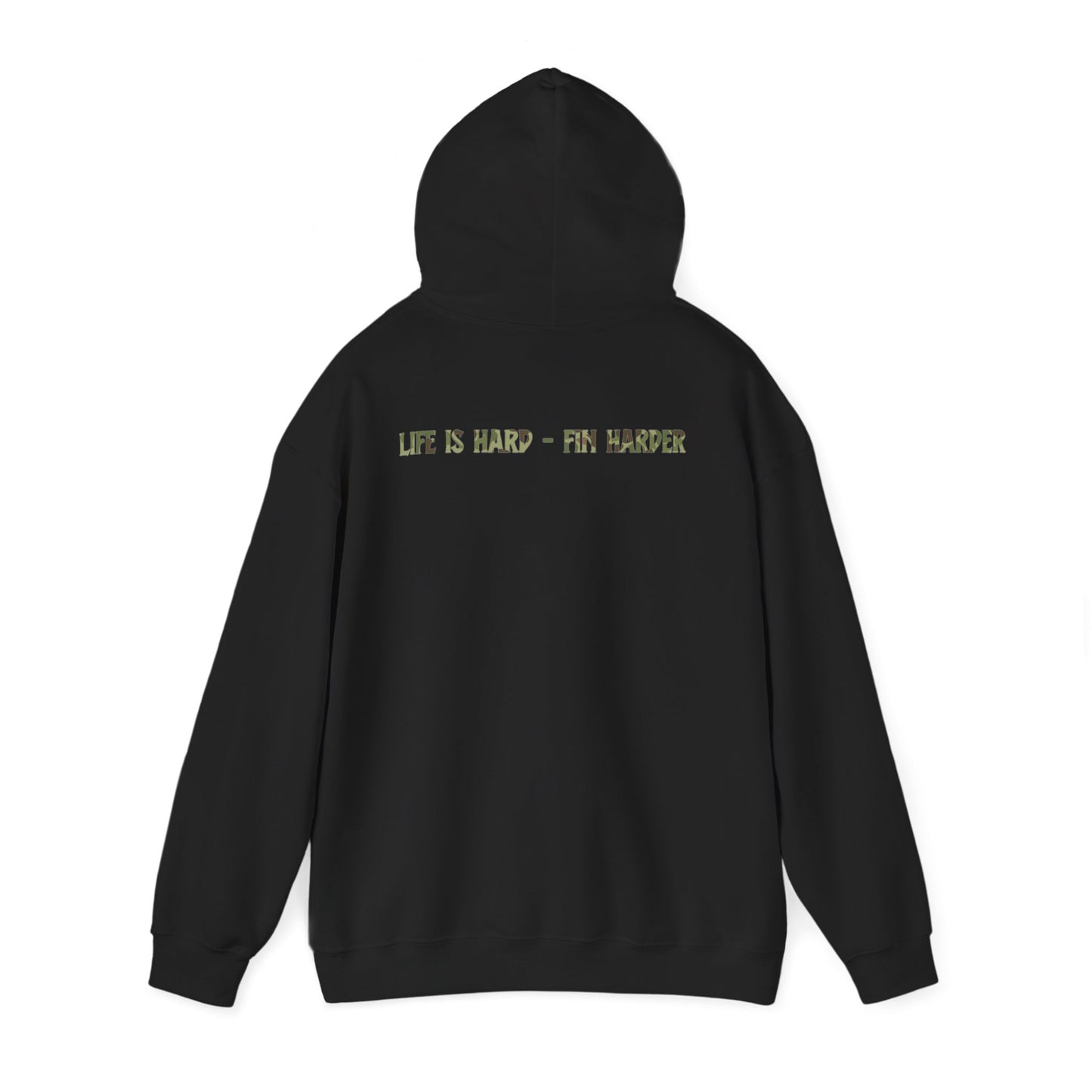 RTFU Camo Hoodie — 'Life Is Hard, Fin Harder' Military-Style Pullover